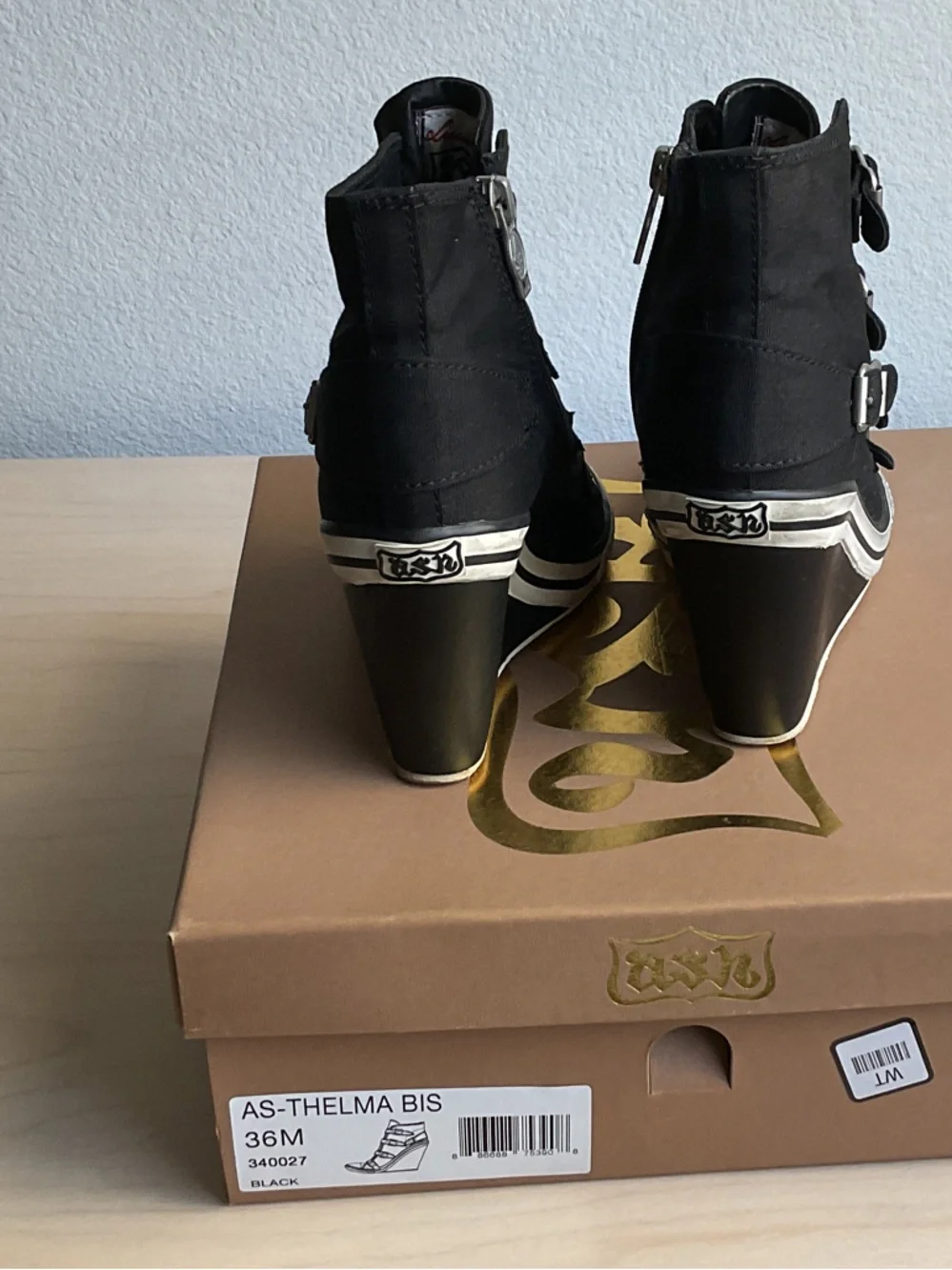 Black Suede Wedge Sneaker Boots - Stylish Buckle Design - Picture 2 of 8